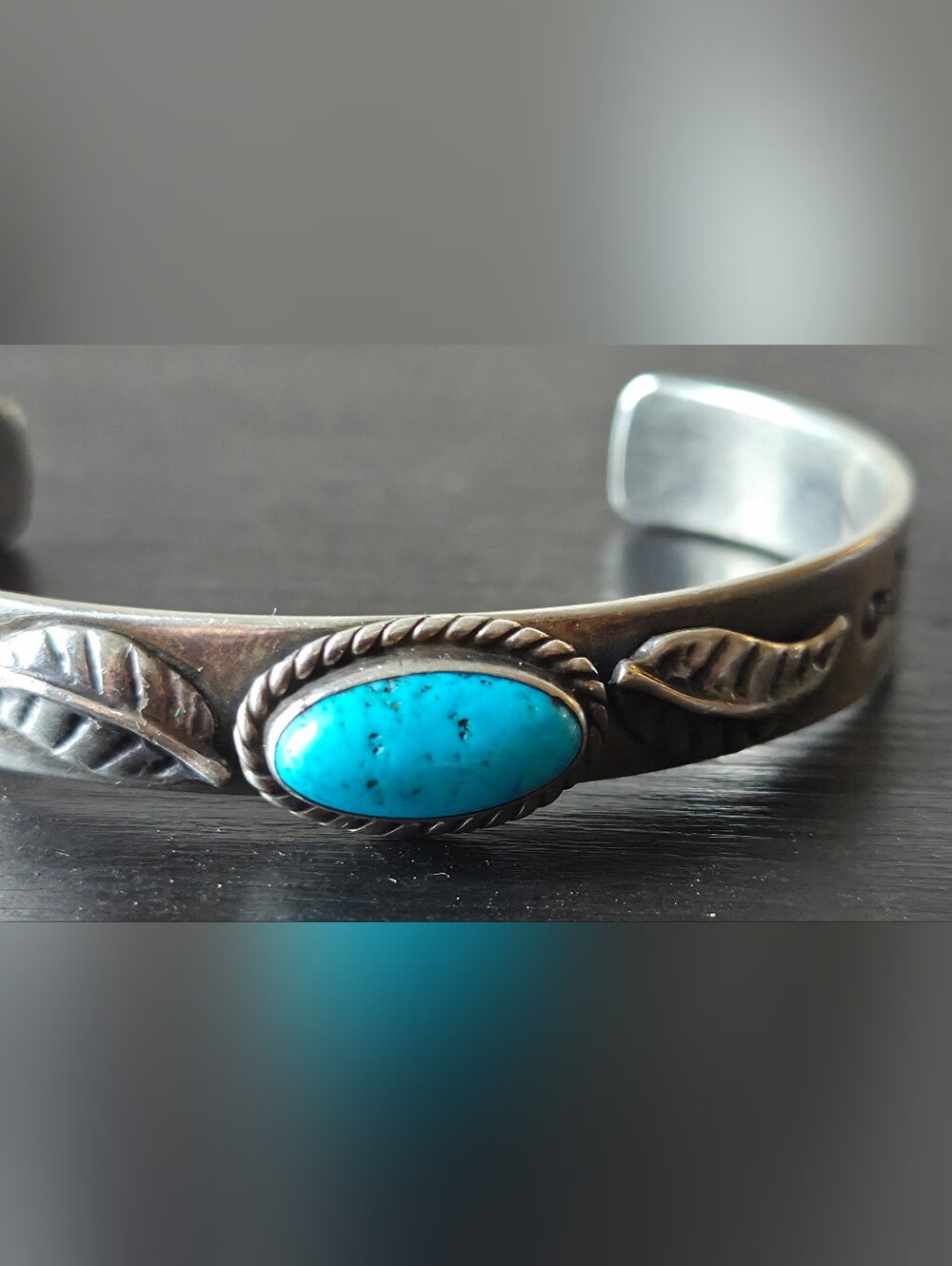 Sterling-Style Turquoise Oval Cuff Bracelet - Navajo